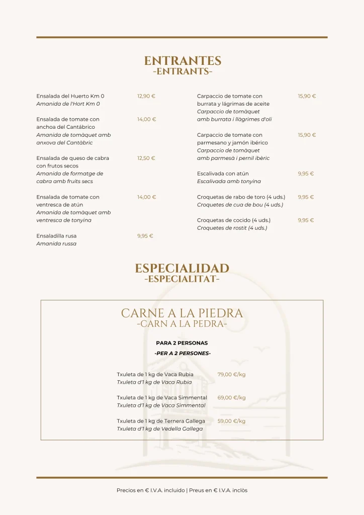 La carta: Entrantes