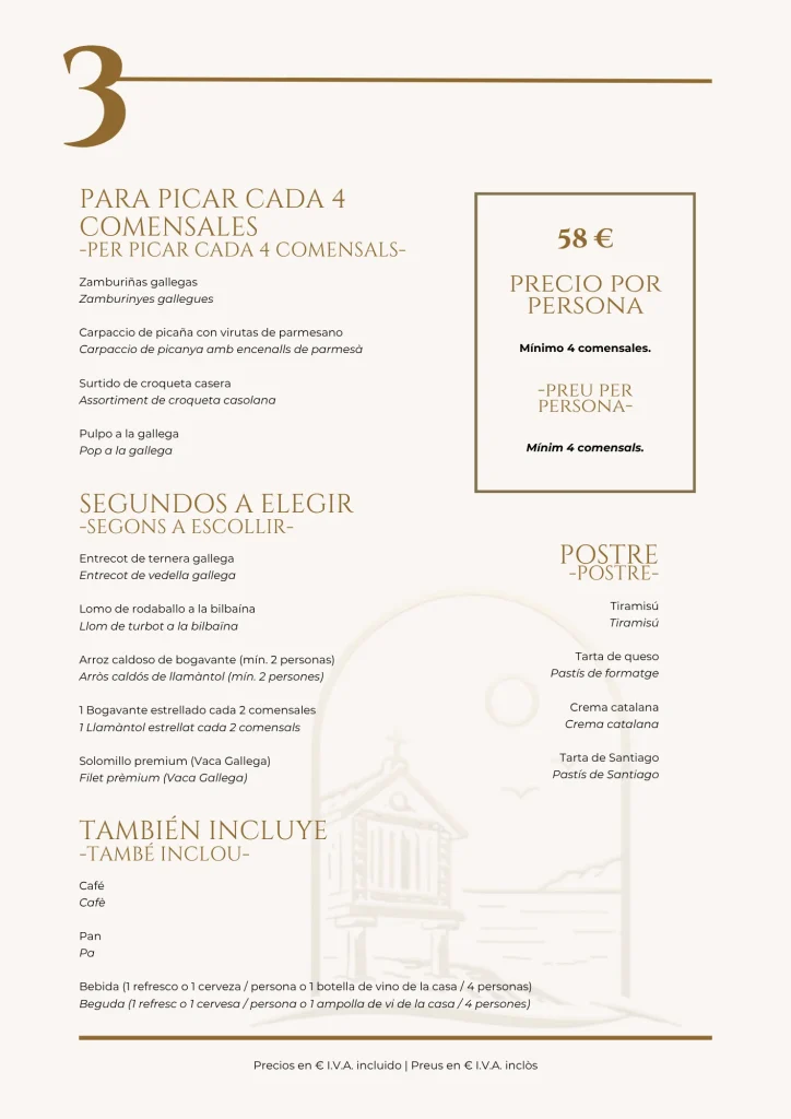 Menús de grupo: Menú 3 · 58 €